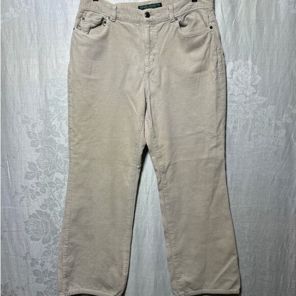 Ralph Lauren Jeans Co Corduroy Pants 10 PETITE Tan Cream Stretch Y2K - Picture 1 of 12